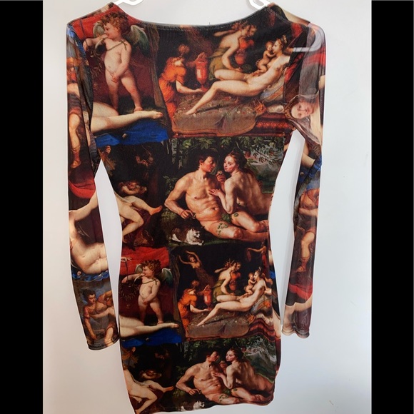 Multi Renaissance Print Mesh Bodycon Dress✨ - Picture 6 of 6